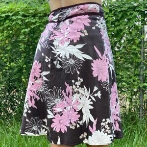 y2k‎ Vintage Pink Cream Brown Floral Print Skirt Size 5 28 M Spring Street SATC